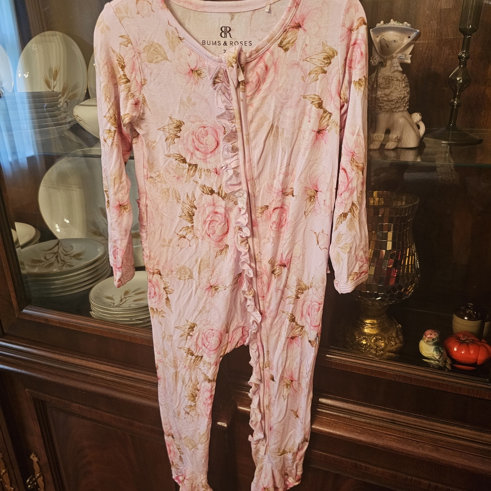 Bums & Roses Floral Pink Onesie, 2T